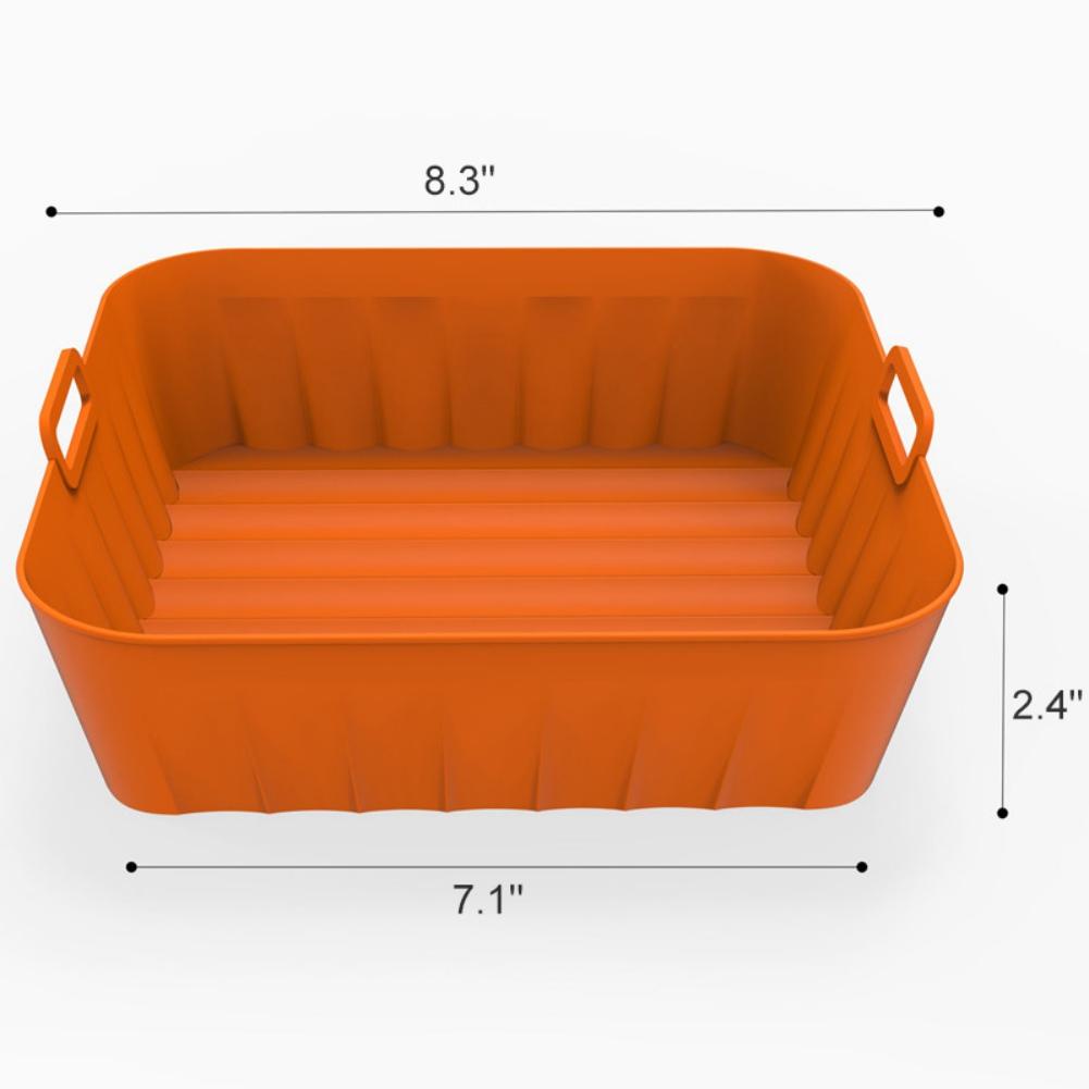 Silikon-Luftfritteusenkorb, quadratische Luftfritteusen-Silikoneinlagen, leicht zu reinigende Luftfritteusenpfanne mit tragbarem Griff, wiederverwendbares Kochen