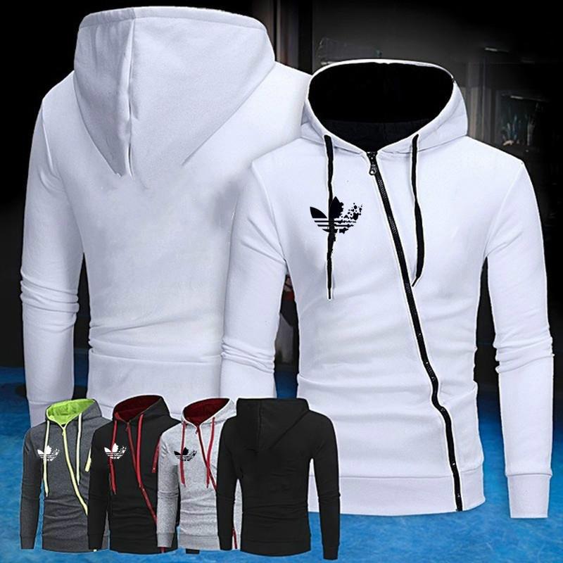 Men's Casual Sports Hoodie Personality Inclined Zipper Fashion Cardigan