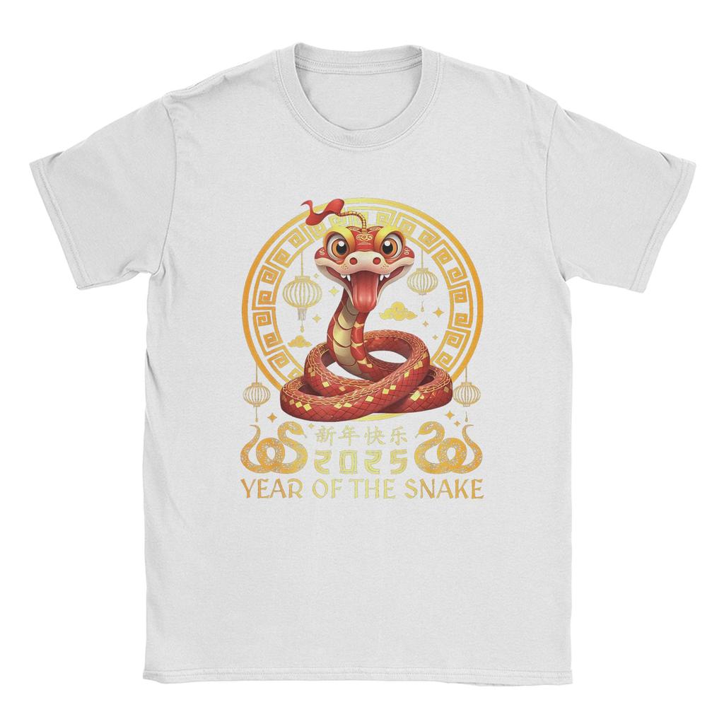Unique Chinese New Year 2025 T-Shirts for Men O Neck 100% Cotton T Shirt Lunar Year Of The Snake Short Sleeve Tees Present Merch