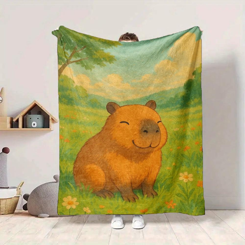 1pc Capybara, Nature Scene Blanket, Lightweight Flannel Fleece with Digital Printing, Soft Warm for Sofa, Travel, Camping, Office, Couch, Chair, and B