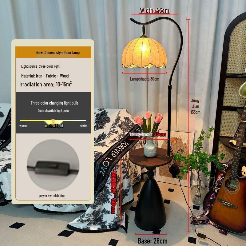 American Retro Floor Lamp with Display Shelf - Living Room Decor & Bedside Table Lamp