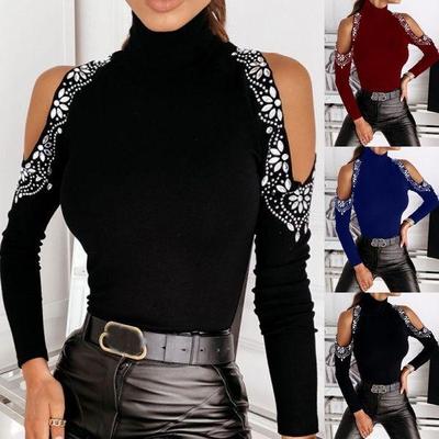 Autumn Lady Solid Color Knit Long Sleeve Casual Crop Tops Women's Fashion Off Shoulder Shirts Strapless Tube Bottoming Shirt