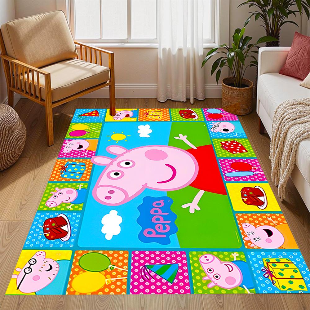 Peppa Pig's Colorful World Themed Anti-Slip Rugs - Polyester Home Decor, Suitable for Bedrooms, Living Rooms, Doorways, Studios, and Decorations