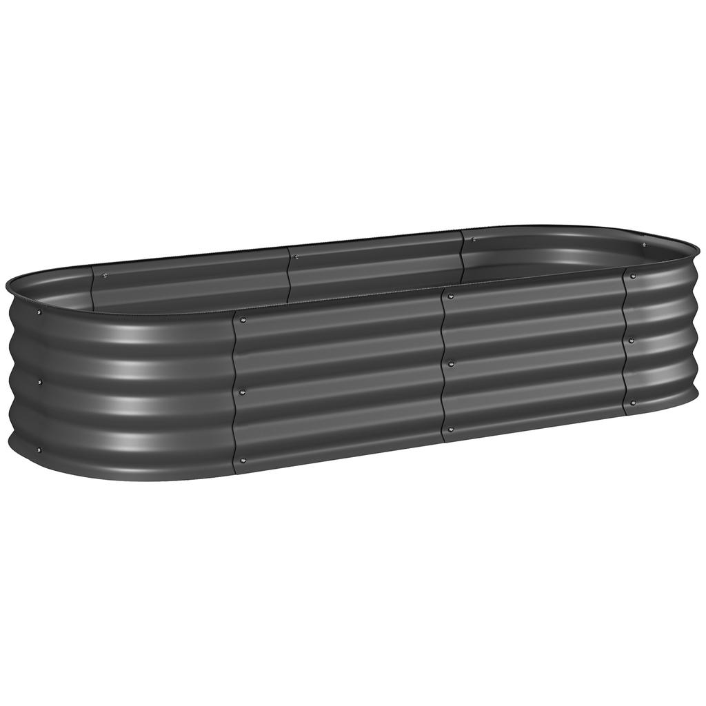 Galvanised Raised Garden Bed, Metal Planter Box with Safety Edging, for Flowers, Herbs, Succulents, Dark Grey