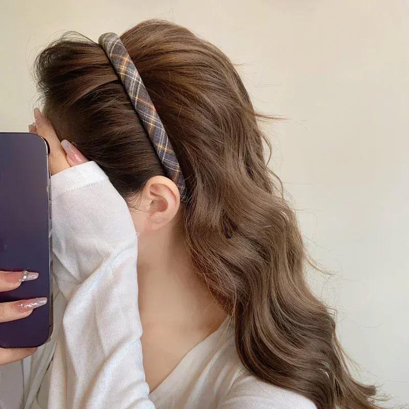 Kadın Vintage Kareli Dolgulu Saç Bandı Ekose Kumaş Saç Halka Saç Aksesuarı