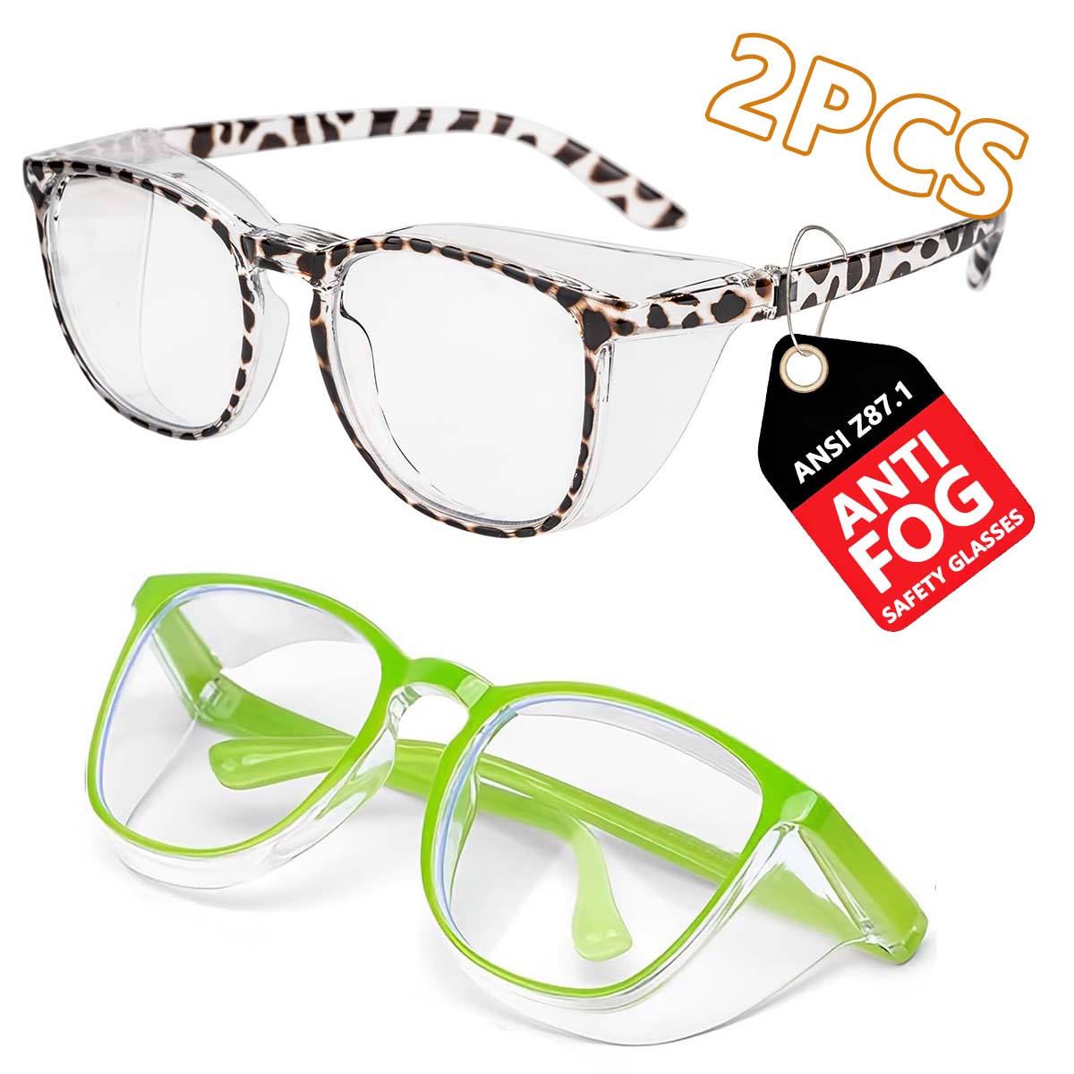 2 Pack Stylish Safety Glasses Goggles, Scratch Resistant, Safety Glasses for Women, Blue Light, Glasses for Nurses HM9 зелёный