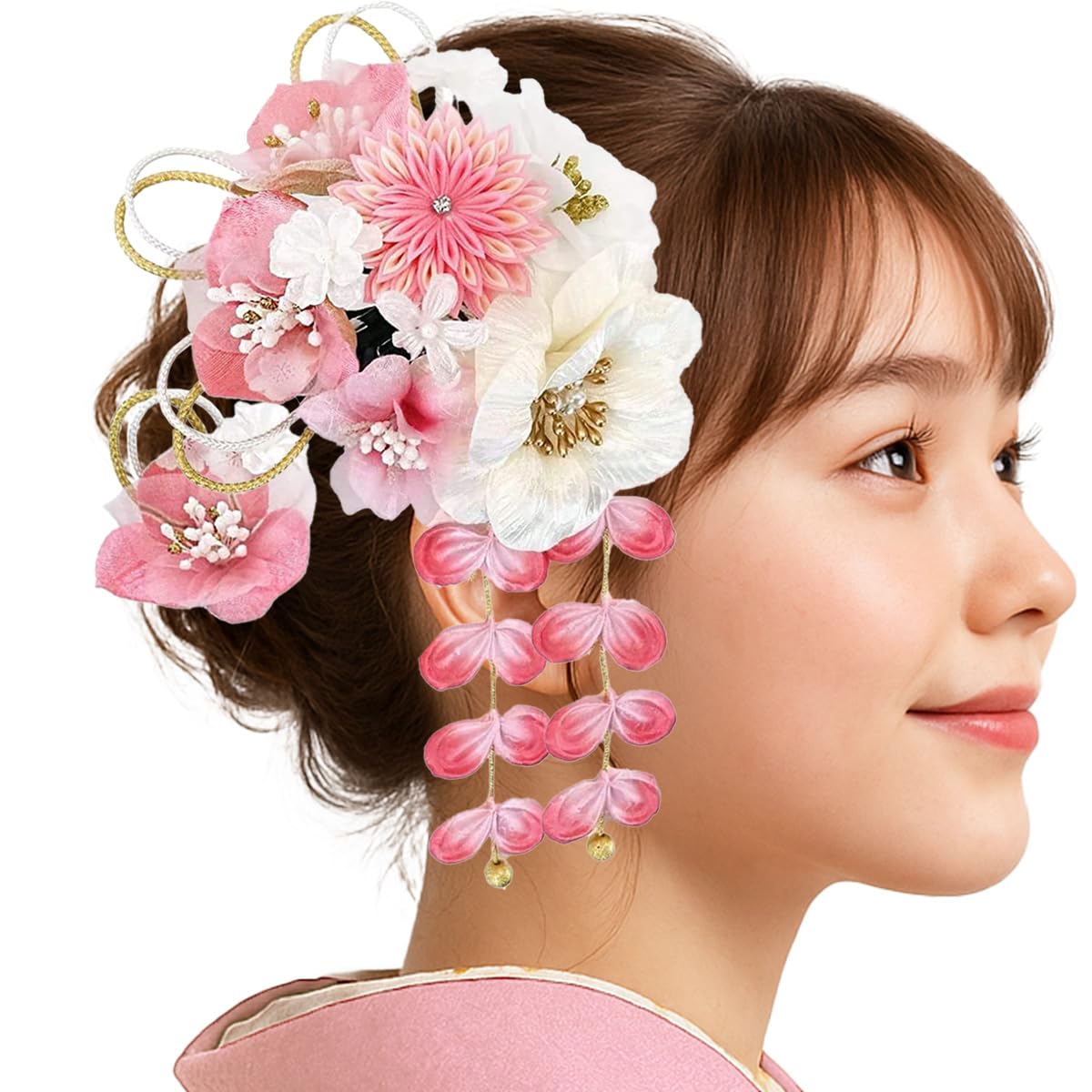 

hair accessory set featuring wisteria perfect for and Two-piece Tsumami-zaiku ornaments, coming-of-age ceremonies, furisode, yukata, weddings, розовый