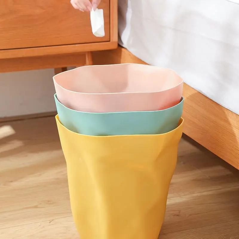 Nordic Style Irregular Trash Can Modern Solid Color Plastic Garbage Rubbish Bin Food Waste Basket Basin Bucket Flower Pot Decor