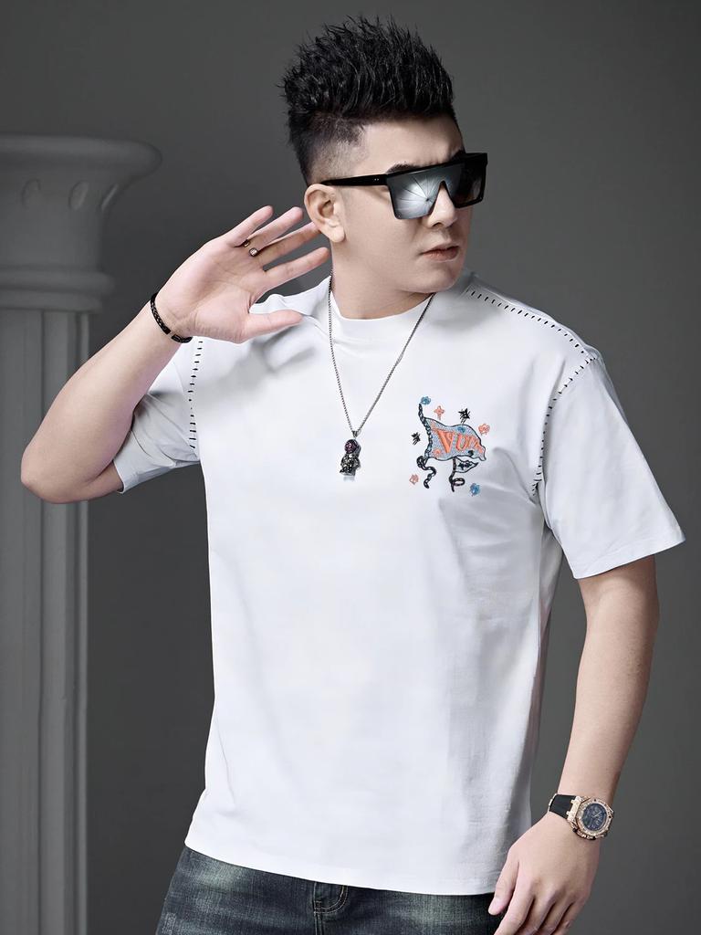 European High-End Embroidered Round-Neck Short-Sleeve T-Shirt for Men, 2026 New Summer Trendy Brand Light Luxury Men's Half-Sleeve Top