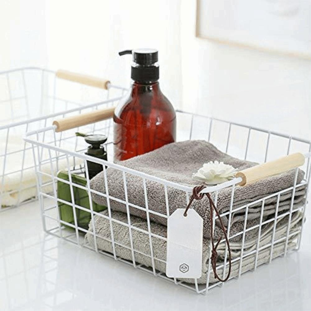 Rectangle Iron Wired Basket Metal Vegetable Fruit Snack Holder  For Bathroom Kitchen
