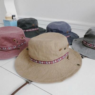Women's Camping Wide Strap Pattern Button Hiking Hat