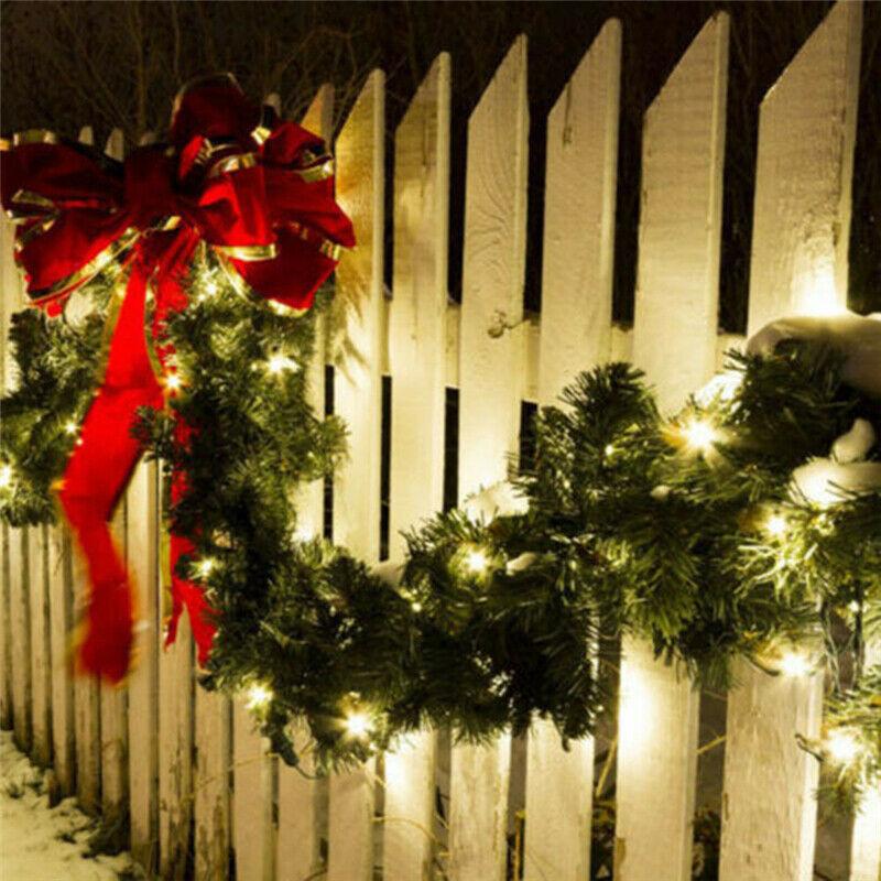 2.7m Christmas Wreath Christmas Rattan Mantel Decoration Wreath Wicker Garland with 30 LED