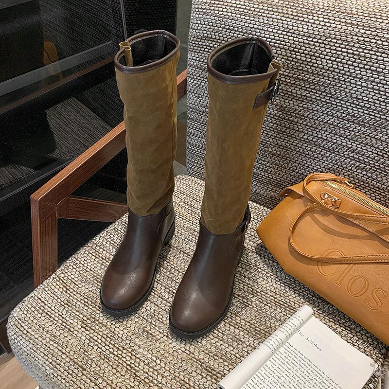 

Французская ретро пряжка ремня длинные рыцарские сапоги для женщин 2025 новые нишевые сапоги большого размера в британском стиле 43 верблюд