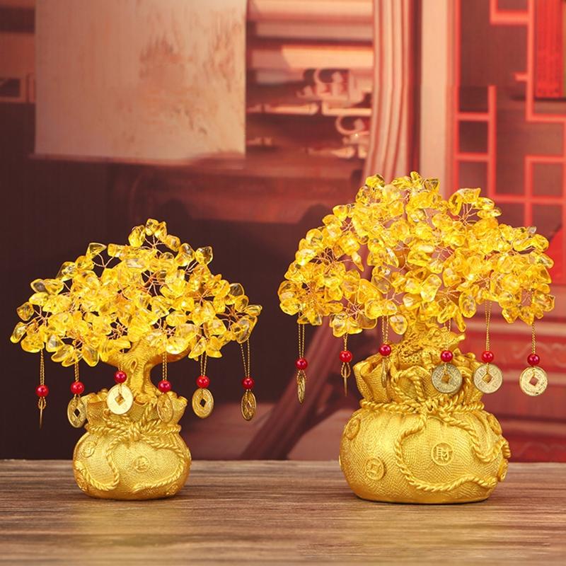 Creative Citrine Lucky Tree Chinese Feng Shui Money Tree Fortune Tree For Desktop Ornament Home Decoration Gifts