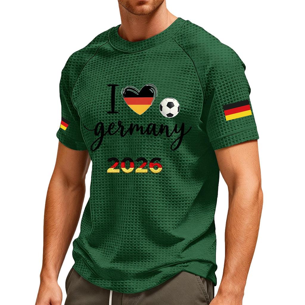 Men's German Soccer Printed T-Shirt - Breathable V-Neck Short Sleeve Top for Soccer Fans