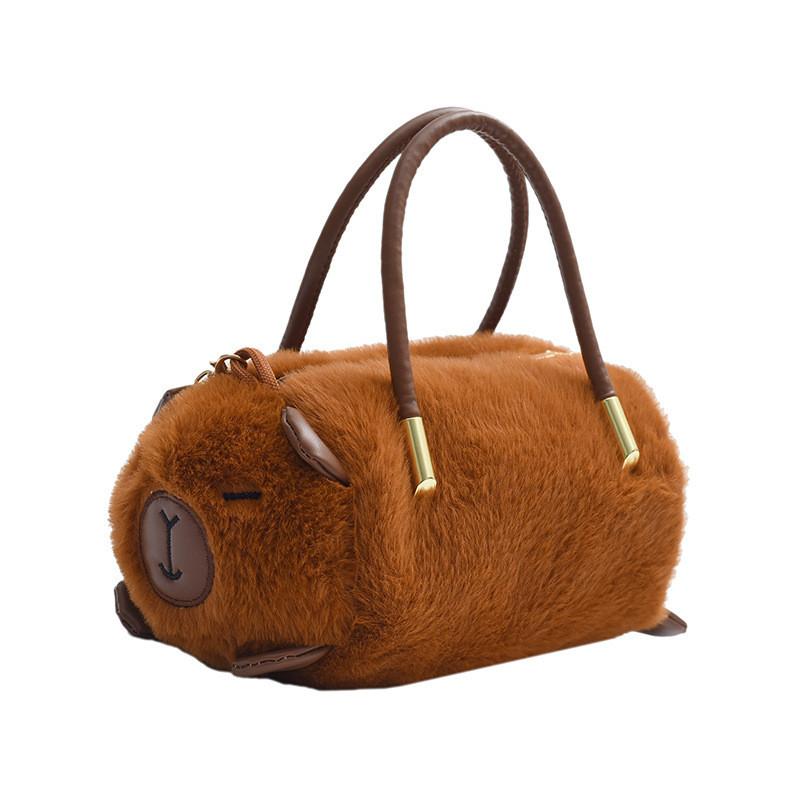 Bolsa Transversal de Pelúcia Capivara Ovelha Com Corrente de Zíper Para Meninas e Adolescentes