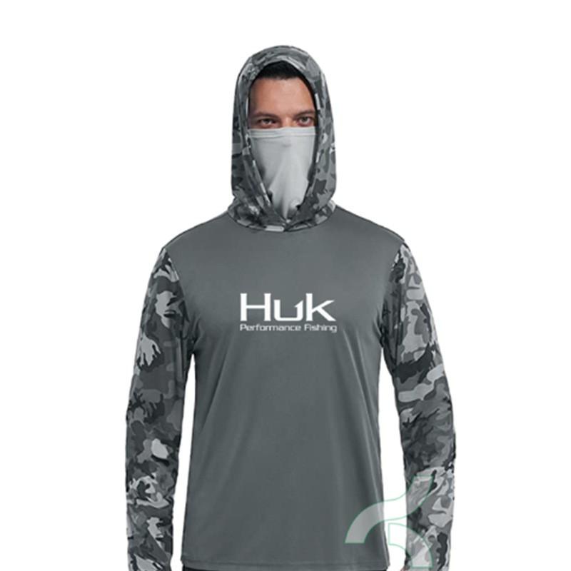 HUK Mens Quick Dry Fishing Hoodie With Face Cover UPF Lightweight Wear