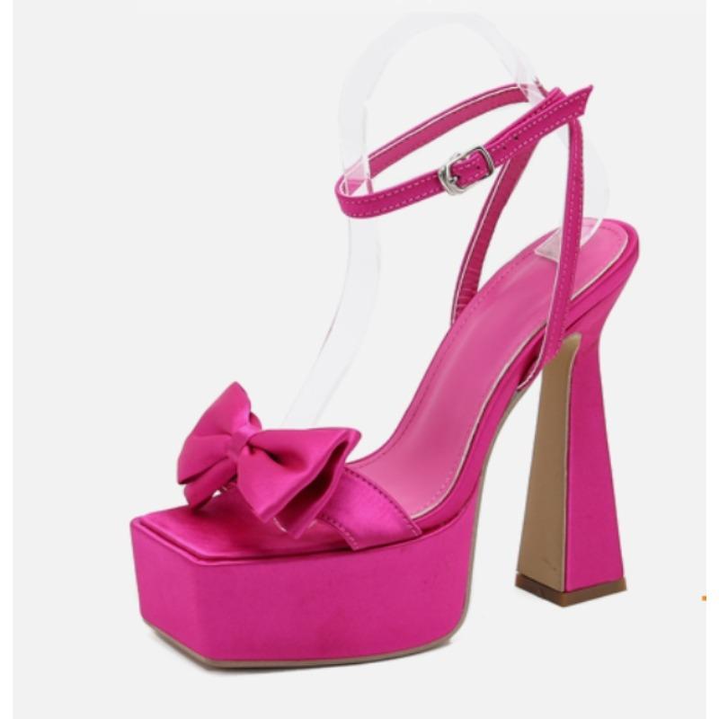 New Style Platform Knot Peep Toe Sandals Block Chunky Heel Ankle Buckle Strap White Solid Sexy Women Shoes Zapatos Mujer