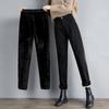 Straight Haren Jeans for Women Autumn and Winter with Thick Fleece and High Waist Loose Korean Version Jeans
