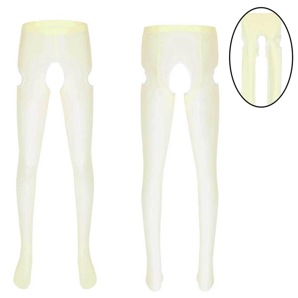 Men's Lace Trimming Pantyhose Open Crotch Long Pants Tights Leggings
