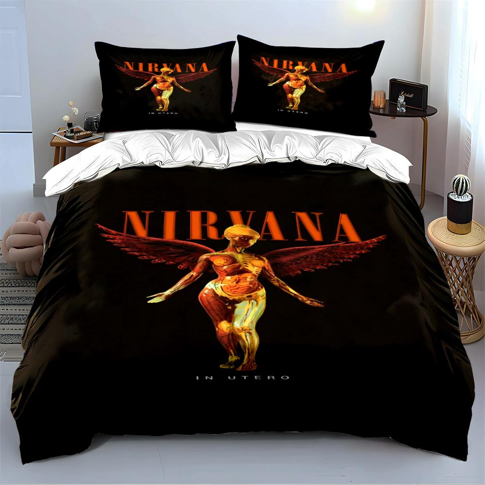 Nirvana In Utero Anděl Černá Sada povlečení Sada povlečení (1 povlak na přikrývku, 2 povlaky na polštář, přikrývka není součástí balení)