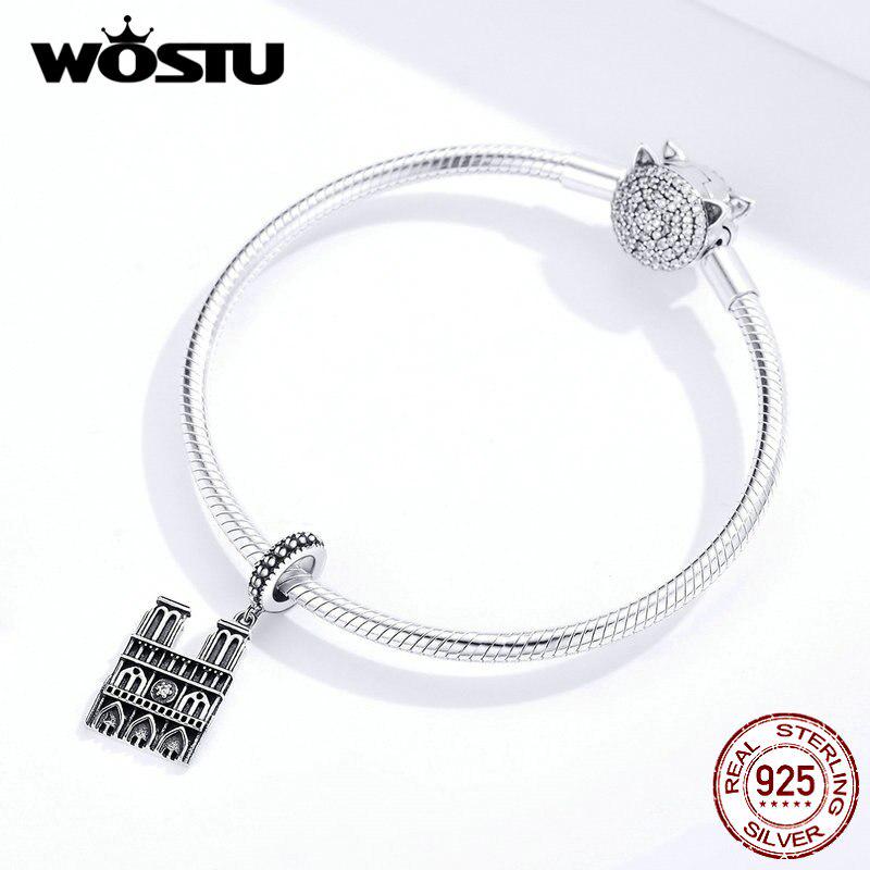 WOSTU Dije de Notre Dame de París en plata de ley 925 100 % compatible con pulseras originales.
