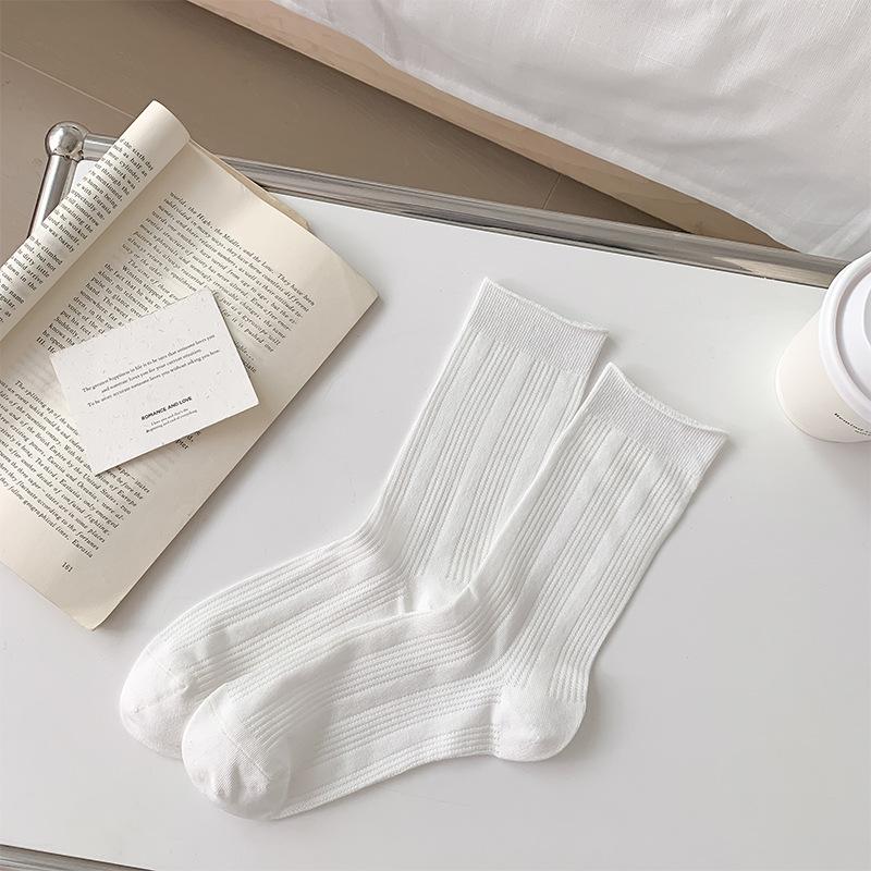 Women's Mid-Calf Cotton Socks - Summer Thin, Rolled Edge, Ruffle Design, Maternity Option