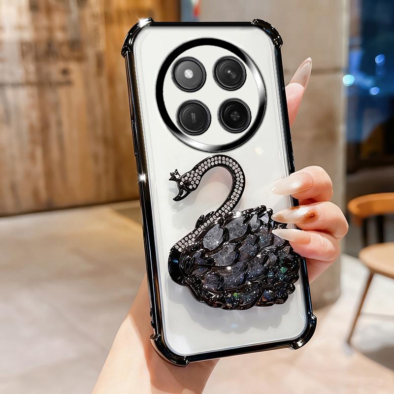 KEYSION Shockproof Plating Phone Case for HONOR X9c 5G Clear TPU Glitter Jewelled Swan kickstand Cover for Huawei Magic7 Lite 5G