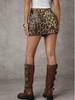Oumei Spicy Leopard Print Sequin Low Waist Mini Skirt