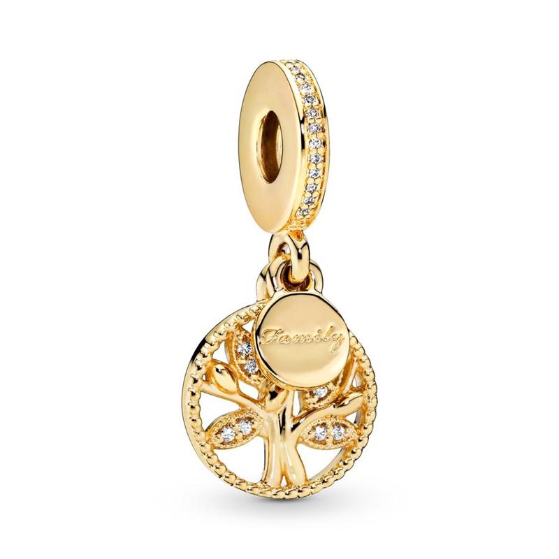 Sparking Gold Heart Clip Family Tree Dangle Charm Beads Fit Snake Silver Bracelet Necklace Beads For Diy Jewelry Women Gift