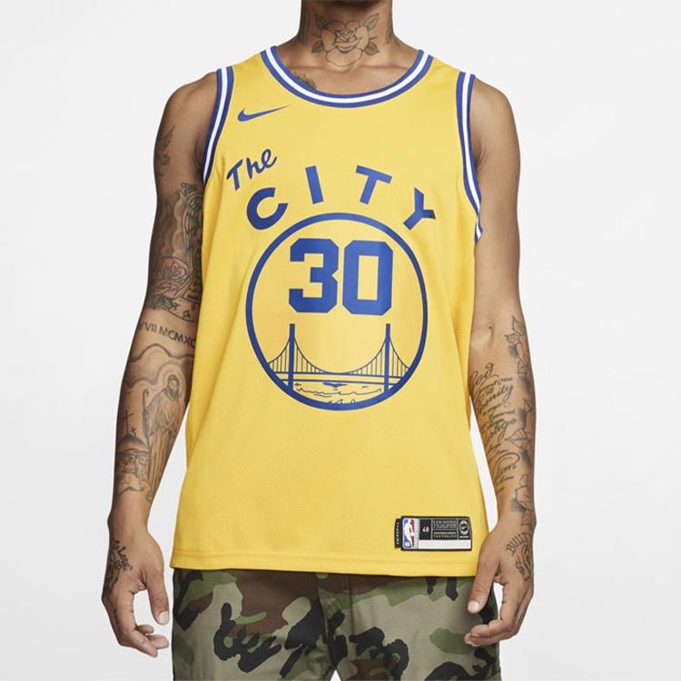 Nike NBA Golden State Warriors Nike Hardwood Classics Curry Swingman Home Jersey Yellow Men's BQ8109-729