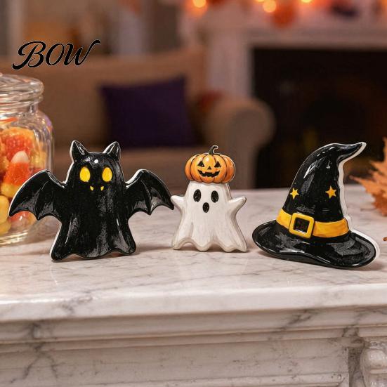 Desktop Halloween Ornament 3Pcs Decoration, Resin Micro Landscape Miniature Figurines, Cute Ghost Store Holiday Display Decor Pumpkin Fairy Garden for