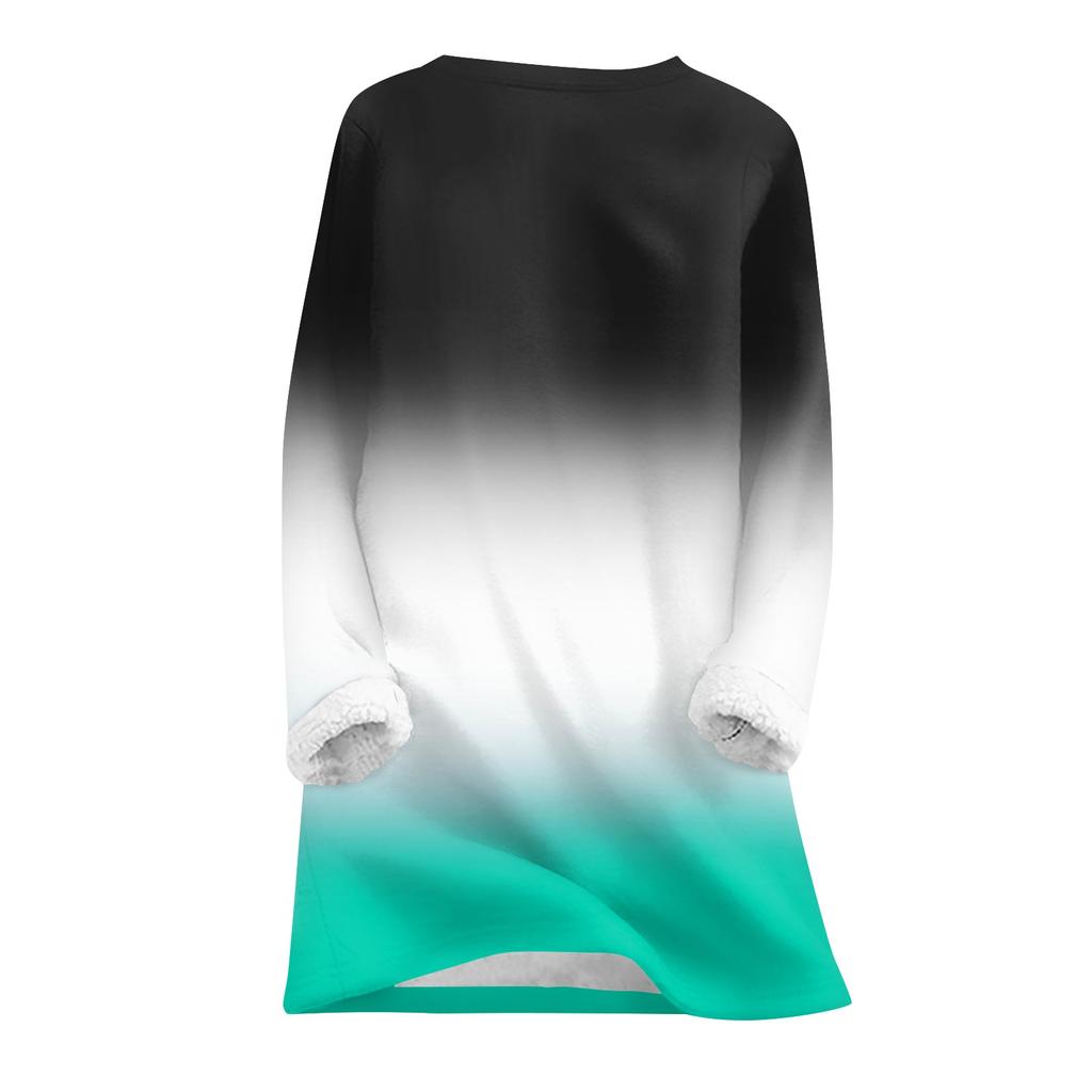 Women's Round Neck Top Printing Thickened Plush Cashmere Warm Long Top