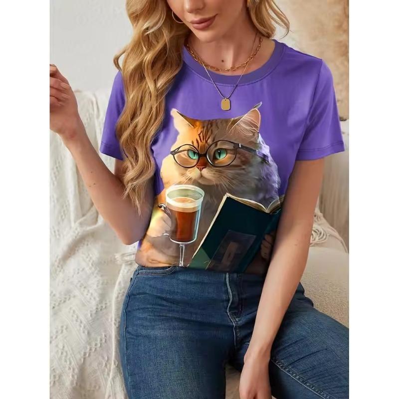 Women's T-shirt 3D Printed Cute Animal T Shirt Women Funny Cat Pattern Tees Summer New Harajuku T-Shirts Short Sleeves Tops