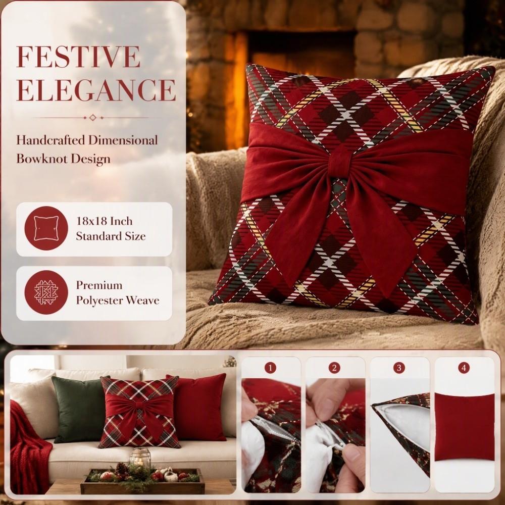 Festive Christmas Pillow Cover Plaid Sofa Pillowcase Holiday Decor Throw Pillow Cover Cozy