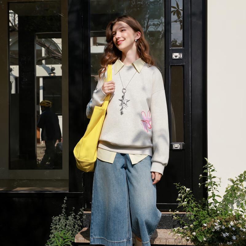 Sancai Floral Print Drop-Shoulder Sweatshirt