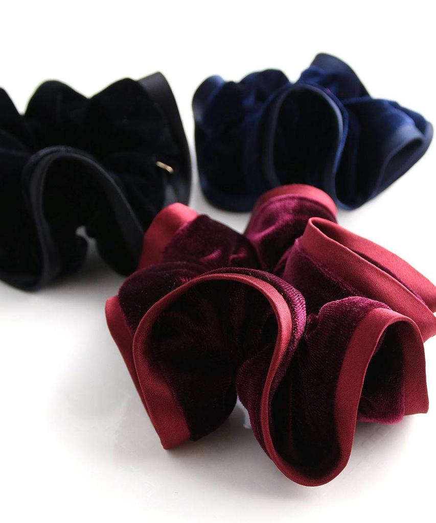 VINGTAINE Velvet Voluminous Frill Elegant and Sophisticated Hair Accessory for Scrunchie, Women's Fall/Winter, HS-130-BR