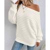 Autumn Winter New Solid Color 3D Ribbed Horizontal Stripe One-Shoulder Batwing Sleeve Pullover Knit Sweater for Women