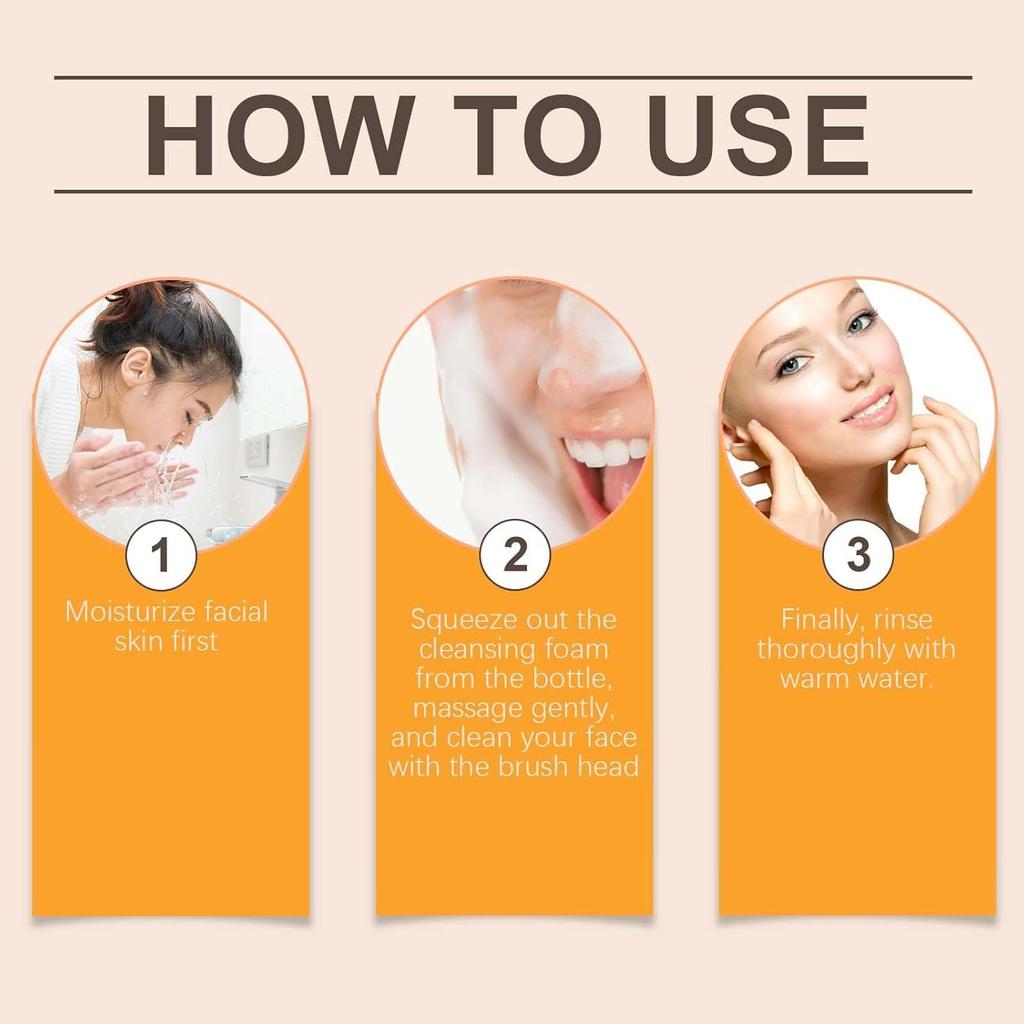 Turmeric Facial Cleanser with Brush, Kojic Acid Turmeric Foaming Cleanser Gently Exfoliates Deep Clean Facial Wash for Women Men (1pc)