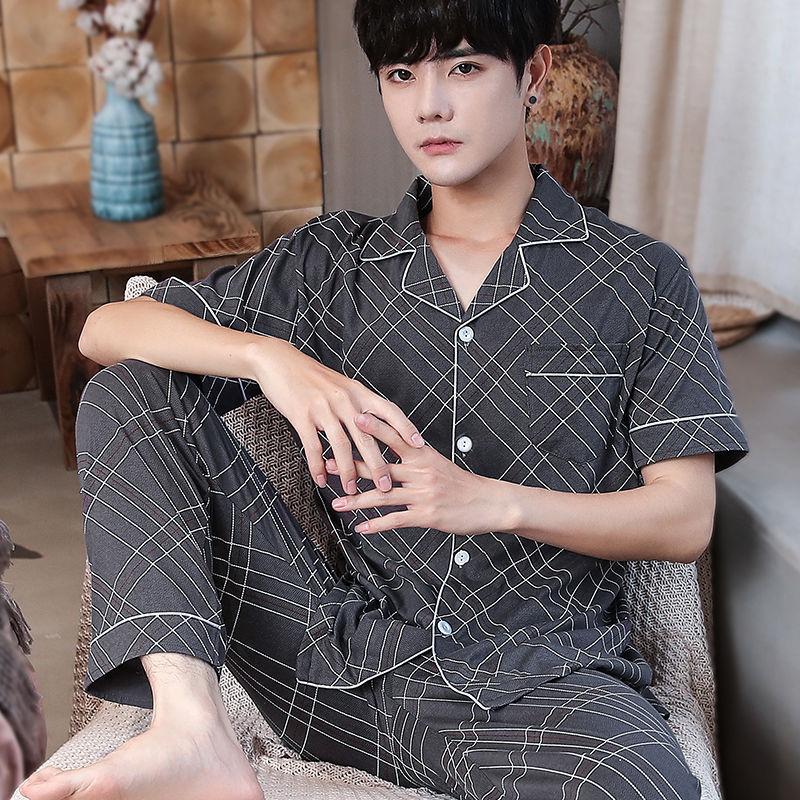 Pánská pyžama, Domácí oblečení, Obleky, Bavlněné pánské jarní a podzimní oblečení, Letní oblečení, Pyžama s krátkým rukávem, Domácí oblečení