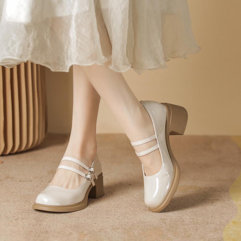 Ji high heels women's new Mary Jane shoes platform soled round head small leather shoes versatile thick heel single shoes