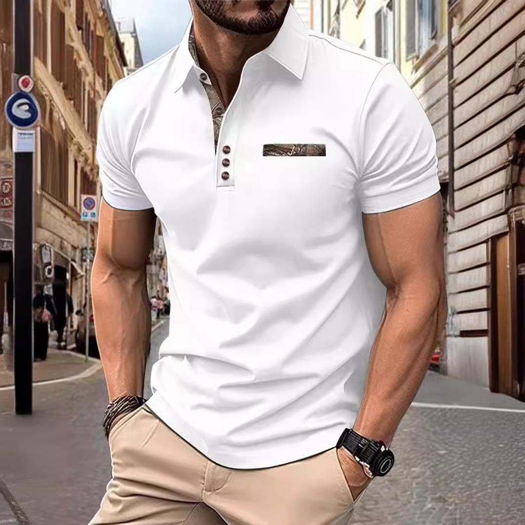 Summer Fashion Versatile Body Shirt Loose Men's T-shirt Men's Buttons Lapel Sports Polo Shirt Tops
