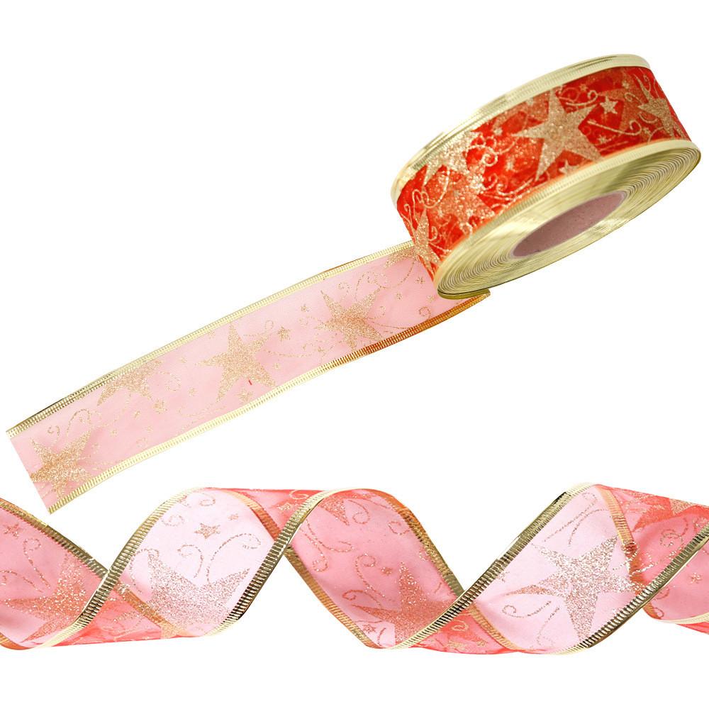 10 Vibrant Meter Red Christmas Ribbon With Glitter And Gold Trim For Wrapping Gift