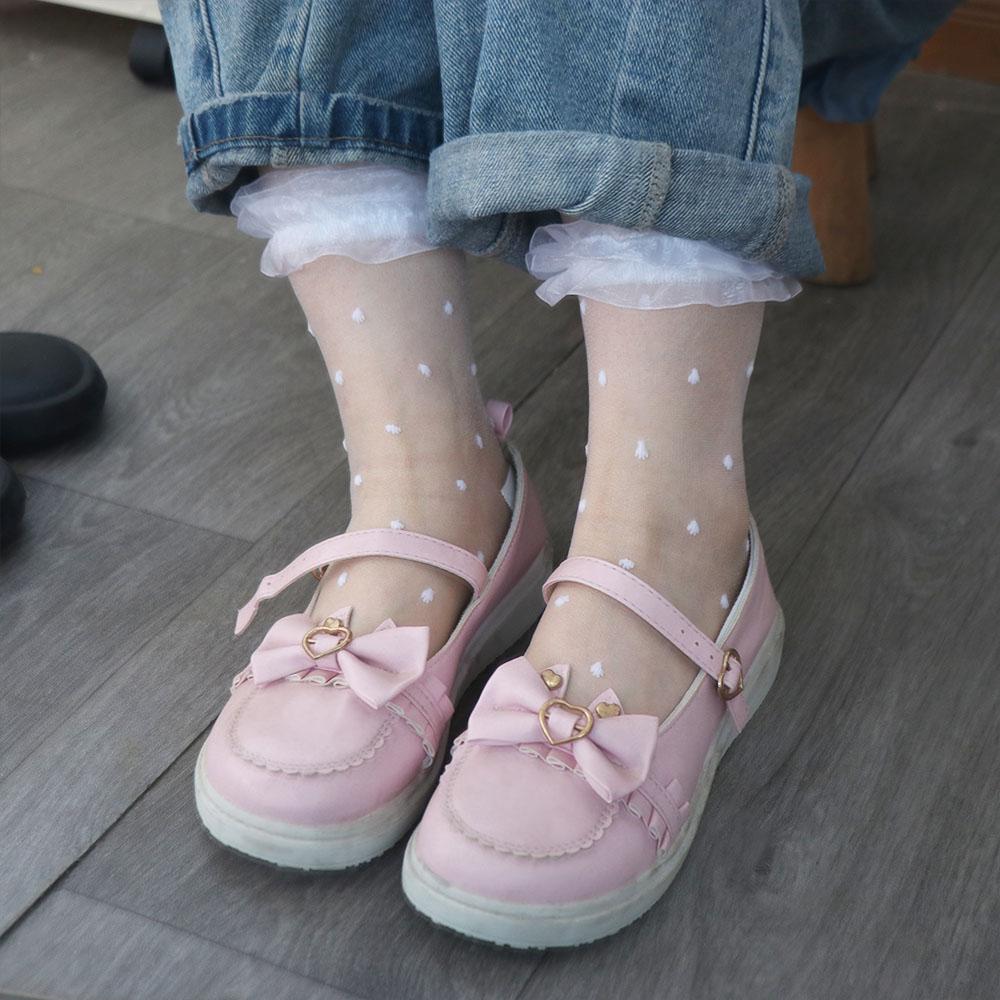 

Lace Mesh Dots Socks Ultra-thin Glass Silk Ruffled Socks Casual Girl білий