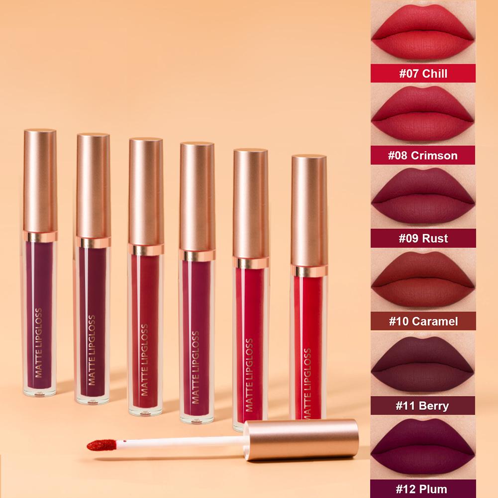 

6 шт./набір Матовий блиск для губ Глазур для губ Водостійкі стійкі помади Макіяж для губ Косметика червоний