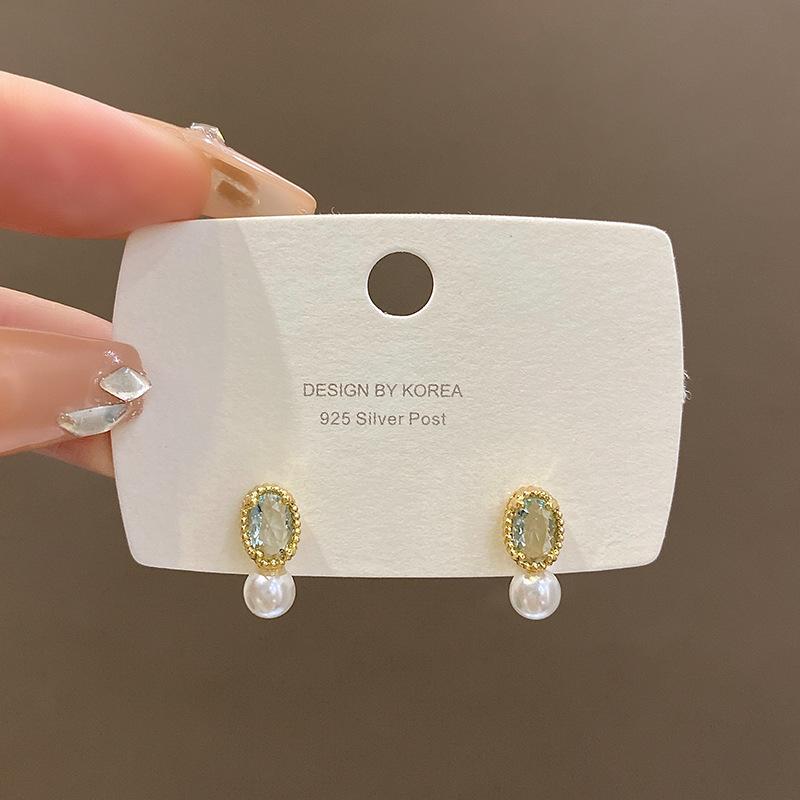 925 silver needle zircon pearl stud earrings women s light luxury niche design high-end earrings earrings