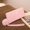 New Solid Color Butterfly Label Wallet Women's Long Zipper Clutch Bag Hairball Simple Change Bag One Piece Hair
