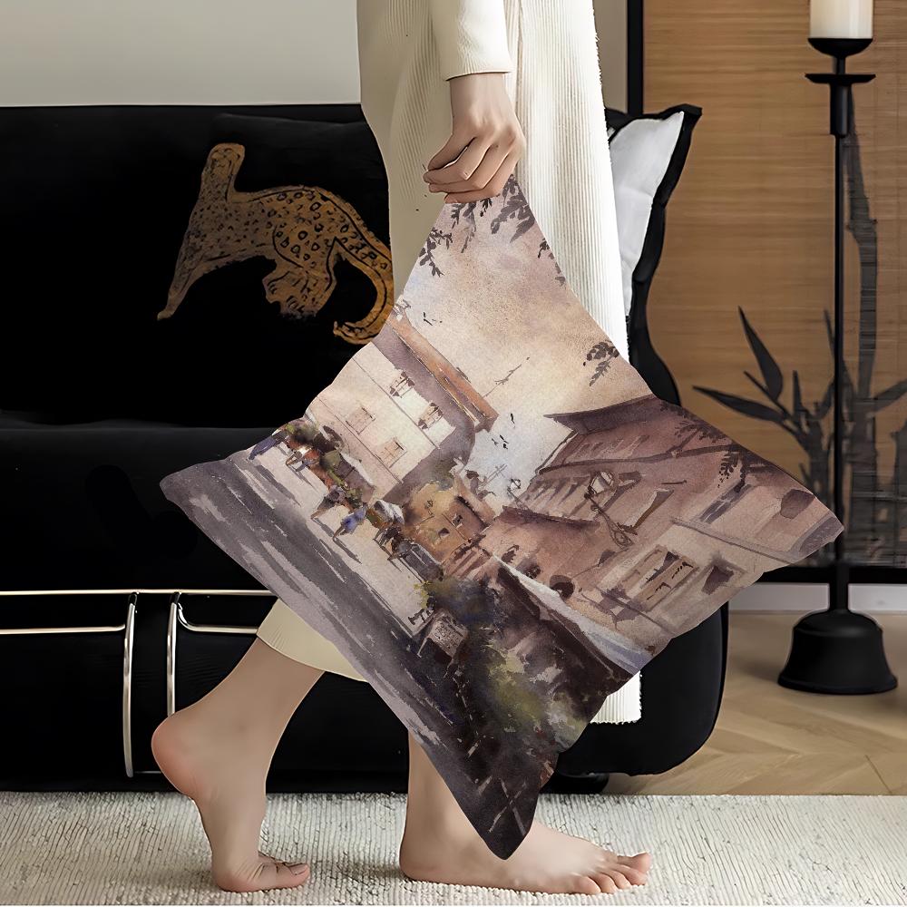 Paris Seine Street Landscape City Decorative Room Aesthetics Pillow Case Home Decor Bedroom Sofa Bed Couch Pillow Cover 45x45