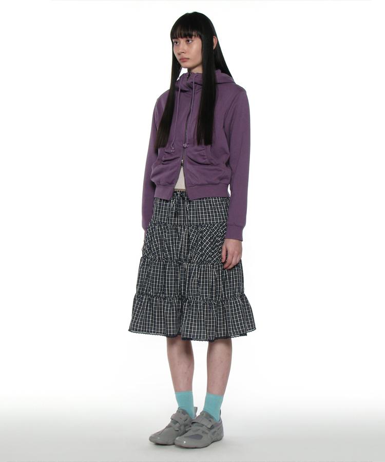 Partimento Woman Pwc Lace Trim Tiered Midi Skirt_Navy Check