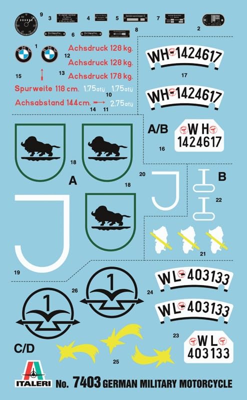 Platz Italeri 1/9 Maßstab WWII Deutsches Militär Seitenwagen Plastikmodellbausatz IT7403